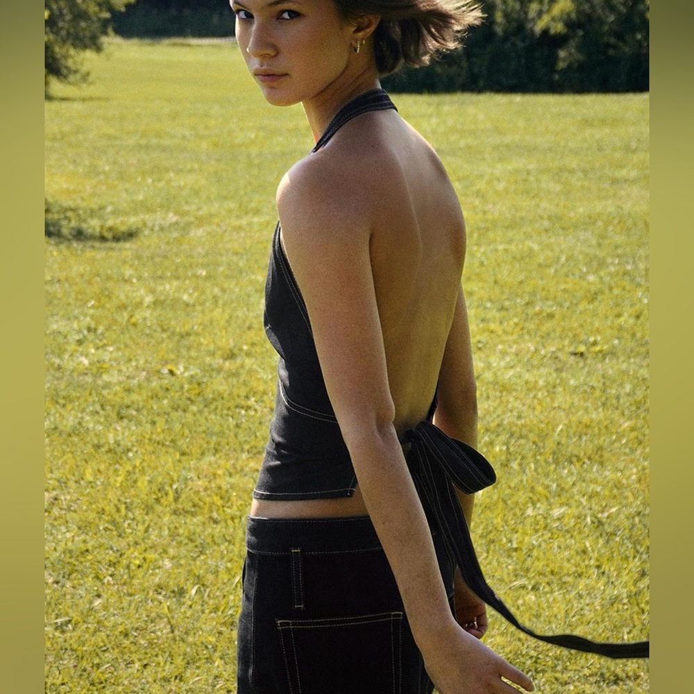 Zara Black Halter Backless Top